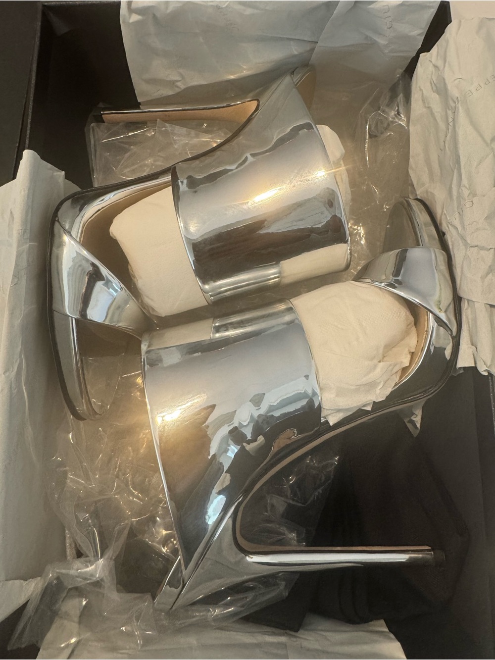 Giuseppe Zanotti Silver Mirror Stiletto Mule Sandals